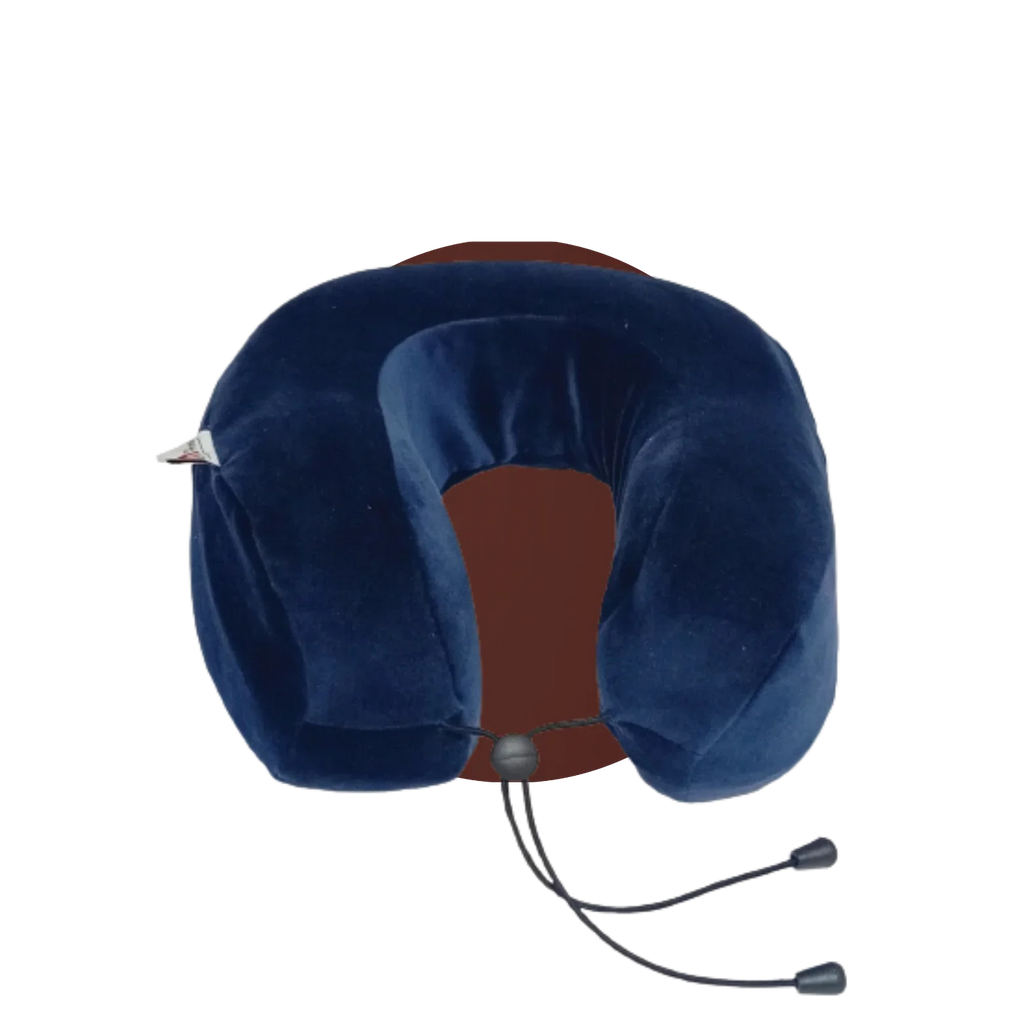 modern ergonomic navy blue neck pillow with adjustable cord, high quality for office or home