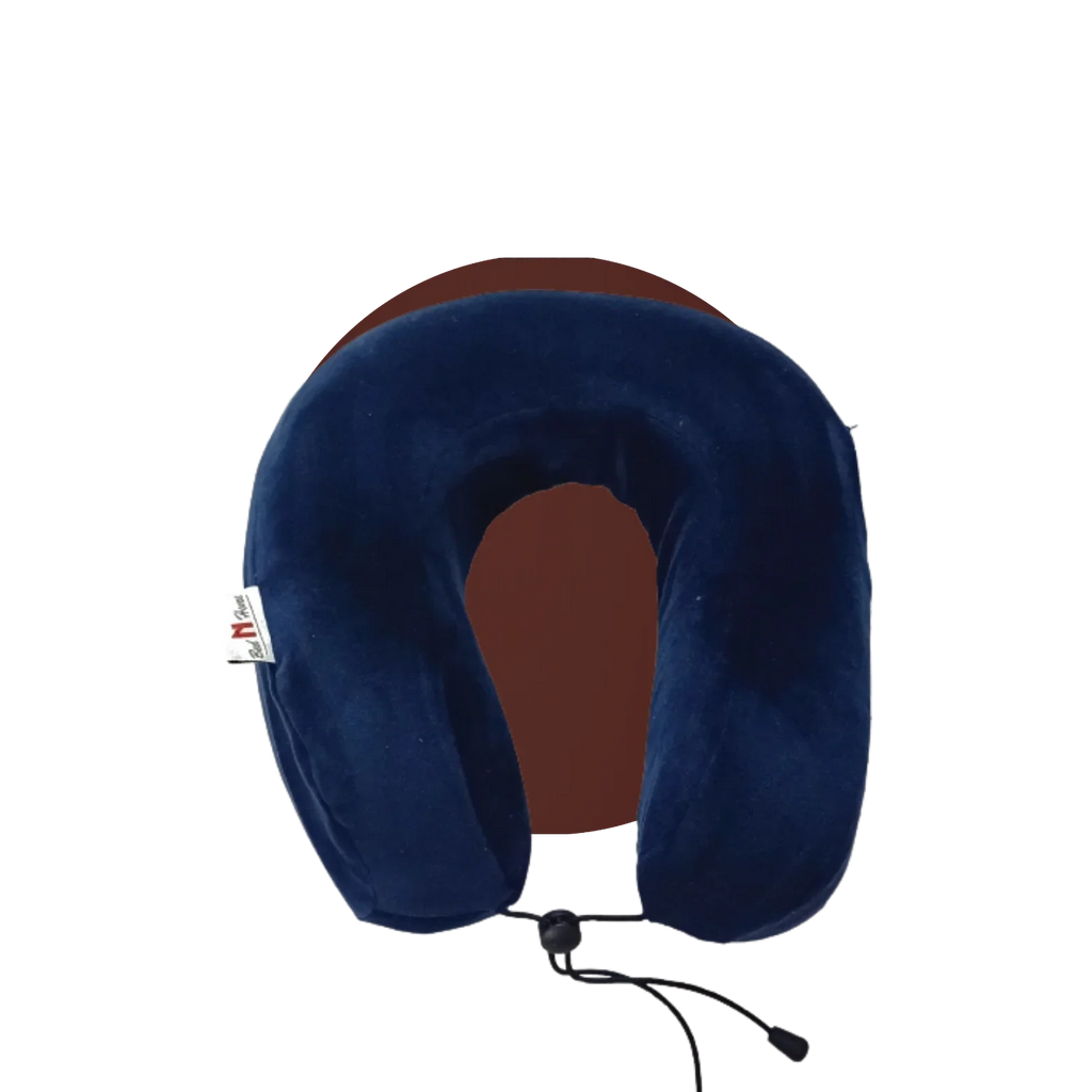 modern high-quality blue velvet neck pillow with adjustable strap for office or home comfort