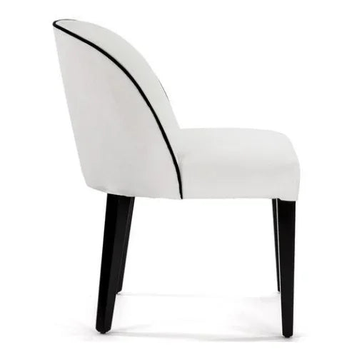 Modern white upholstered chair with black legs, precise detailing, high-quality office and home furniture