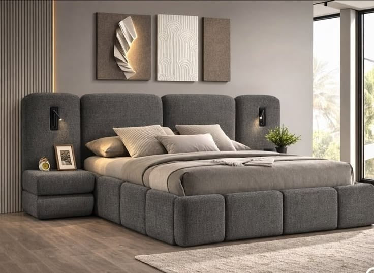 سرير مودرن خشب كونتر مدعم بالزان قماش كتان FK-048 - فكرة هوم