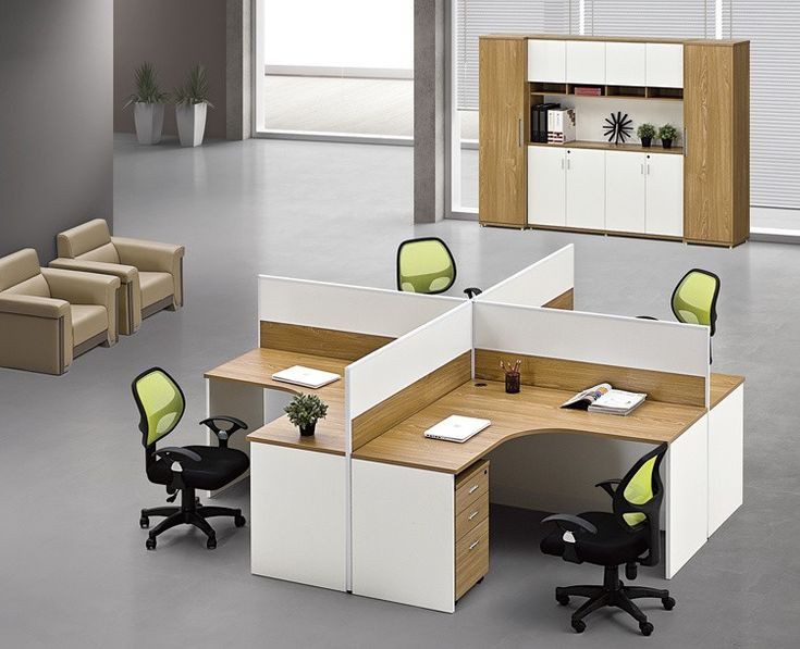 خلية عمل مكتبية 4 أفراد كود FK-019 مقاس 240×240 سم مصنوعة من خشب MDF ملزوق ميلامين مقاوم للماء والحرارة مع وحدات أدراج وفواصل