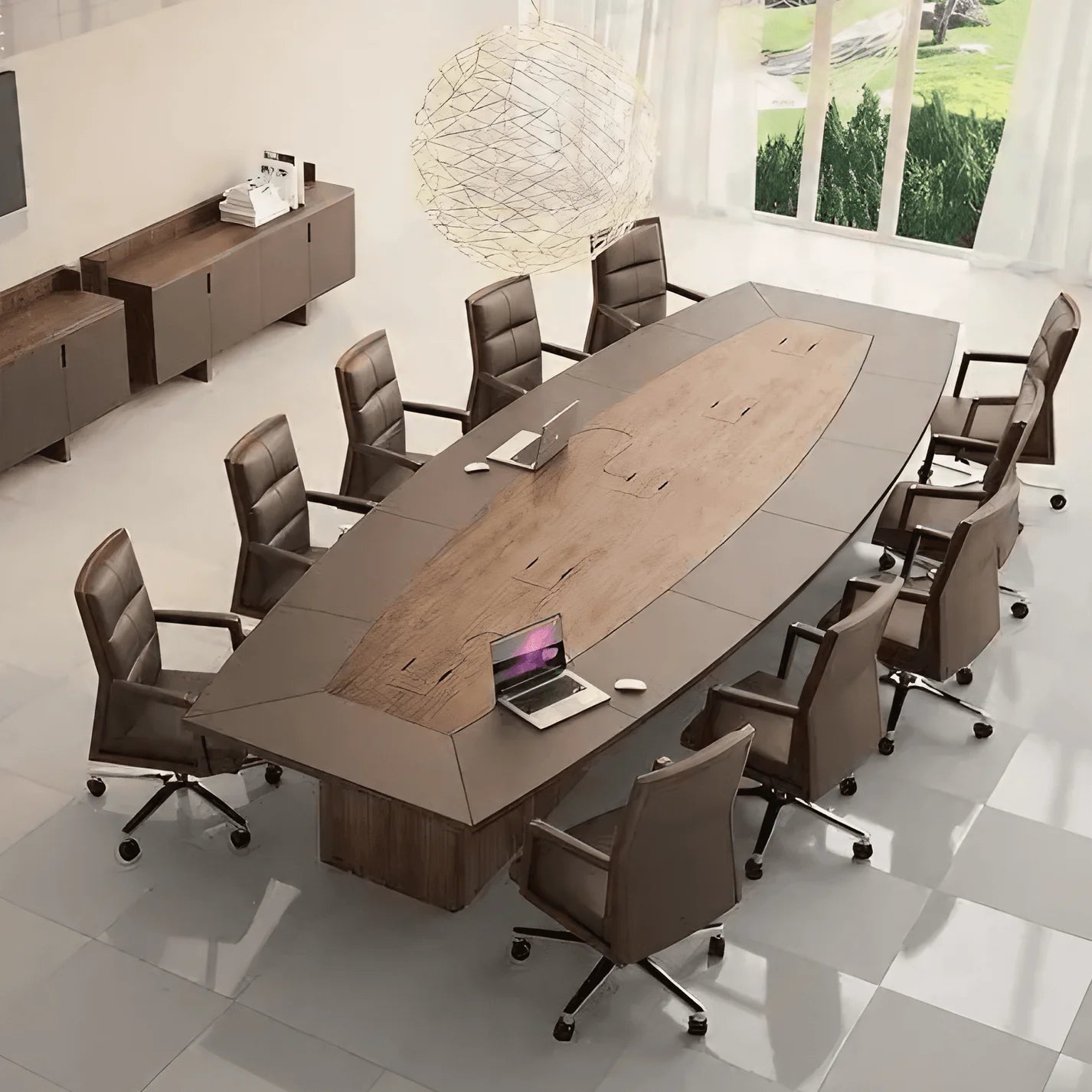 ترابيزة اجتماعات مودرن خشب MDF بني مقاس 220×120 سم لمكاتب الشركات من فكرة هوم