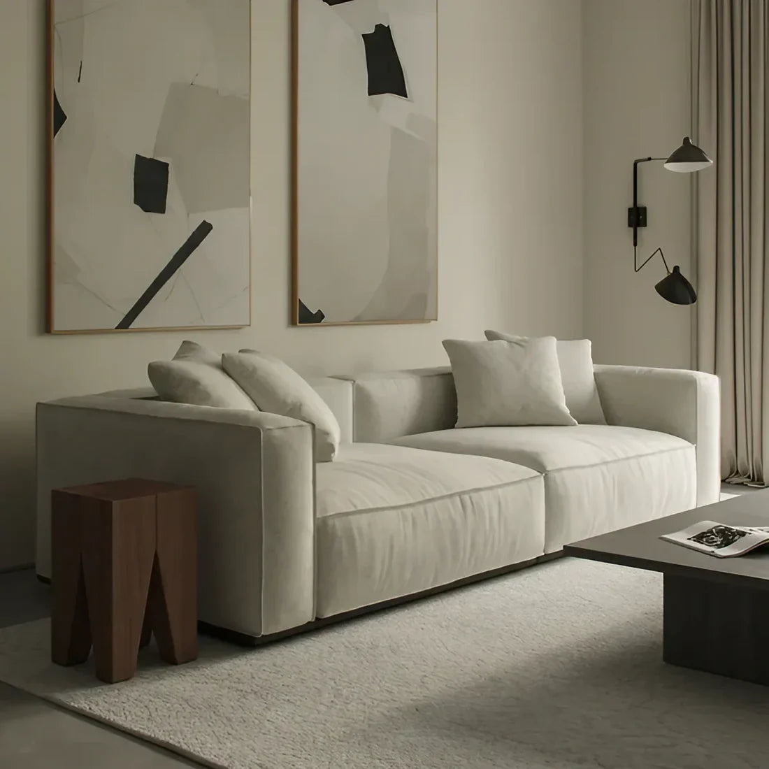 أريكة fek 0019 مودرن قطيفة - خشب زان وأوف وايت (280 سم)