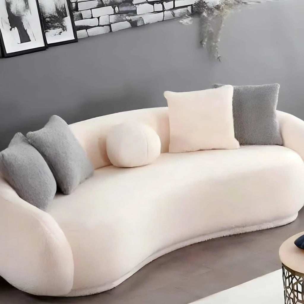 أريكة fek 0033 مودرن قطيفة - خشب طبيعي - أوف وايت (220 سم)