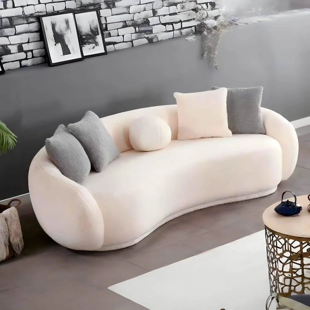 أريكة fek 0033 مودرن قطيفة - خشب طبيعي - أوف وايت (220 سم)