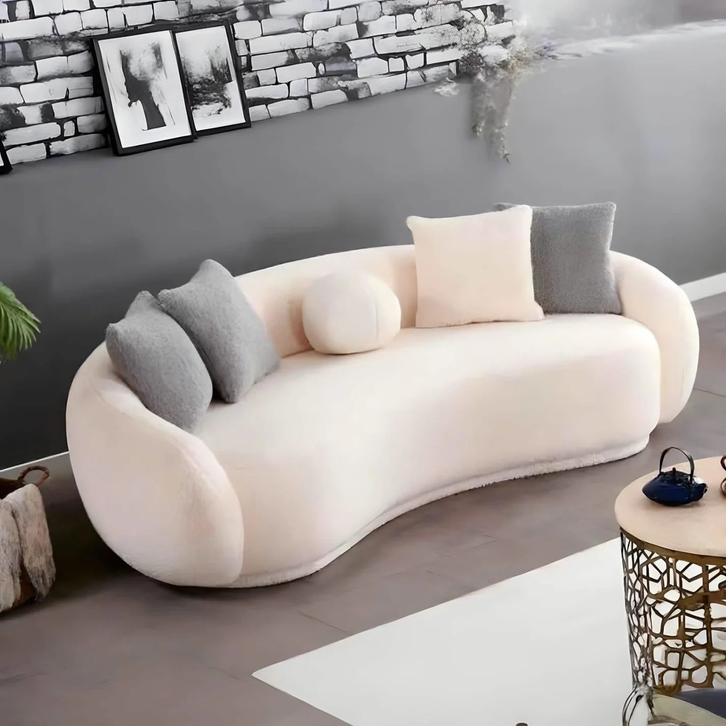 أريكة fek 0033 مودرن قطيفة - خشب طبيعي - أوف وايت (220 سم)