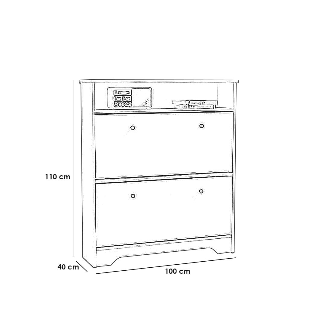 تفاصيل التقسيم الداخلي المزدوج لدرج جزامة أحذية مودرن يوضح سعة التخزين Internal double compartment of modern shoe cabinet drawer