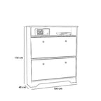 تفاصيل التقسيم الداخلي المزدوج لدرج جزامة أحذية مودرن يوضح سعة التخزين Internal double compartment of modern shoe cabinet drawer