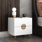كومودينو مودرن أبيض أنيق مع مقبض وأرجل ذهبية White modern nightstand with gold legs and handle