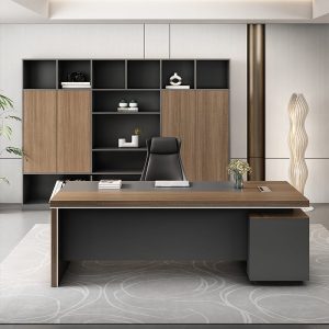 مكتب مدير مودرن بتصميم مينيمال وخطوط انسيابية راقية