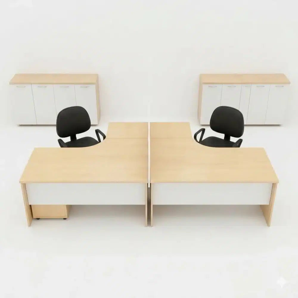 خلية عمل مكتبية مزدوجة خشب MDF ميلامين مقاوم للماء مع وحدتي أدراج مقاس 240×120 سم - موديل FK-021