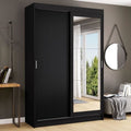 دولاب ملابس جرار أسود مودرن عرض 120 سم مزود بمراية طويلة في ضلفة واحدة لغرف النوم Modern black sliding wardrobe 120cm with mirror