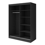 التقسيم الداخلي لدولاب ملابس أسود مودرن 120 سم يوضح الارفف ومساحة التعليق Black wardrobe 120cm internal layout and shelves