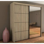 Modern wooden wardrobe with sliding doors, mirror panel, high quality, sleek home furniture