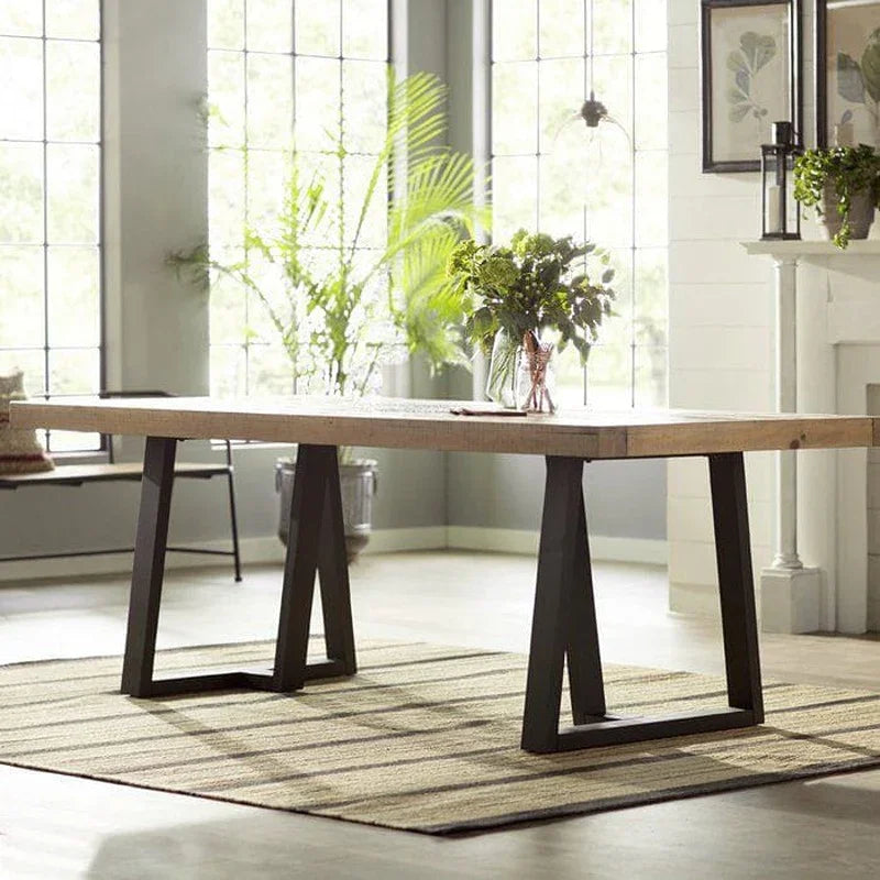 Modern office or home wooden table with black metal legs, minimalist design, high quality finish