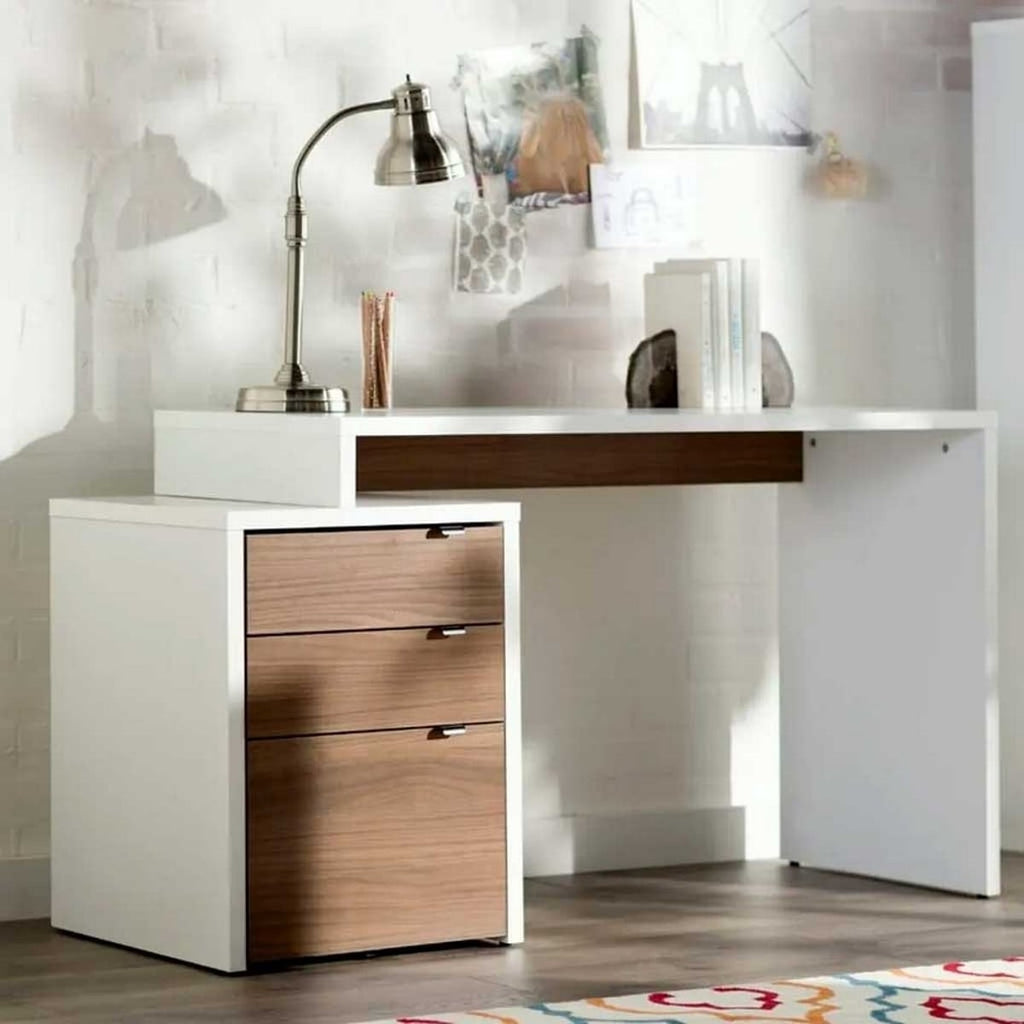 مكتب دراسة وعمل مودرن خشب زان طبيعي لون بني وأبيض 77×143×50 سم