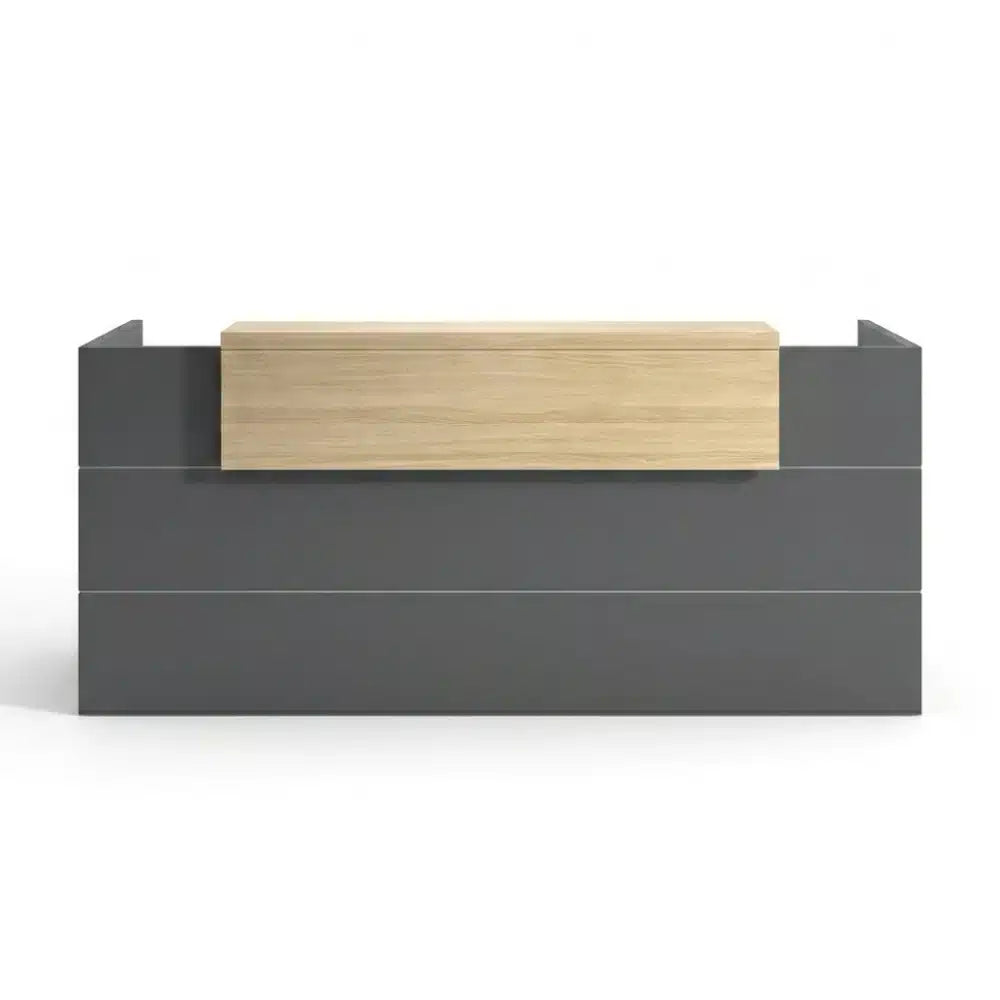 مكتب استقبال وكاونتر ريسبشن عصري MDF مغطى بالملامين رمادي وخشب فاتح FK-065