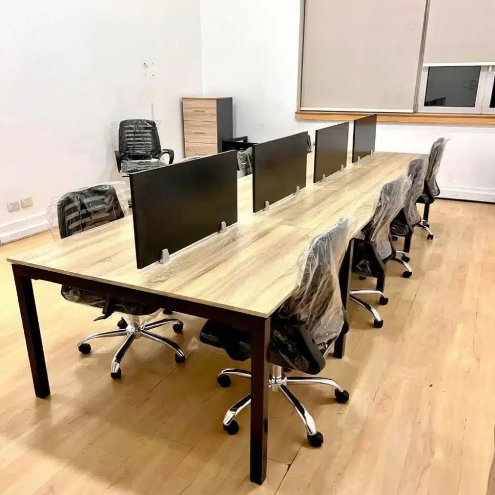 خلية عمل مكتبية 8 أفراد خشب MDF ميلامين مقاوم للماء والحرارة مقاس 400×120 سم - موديل FK-021