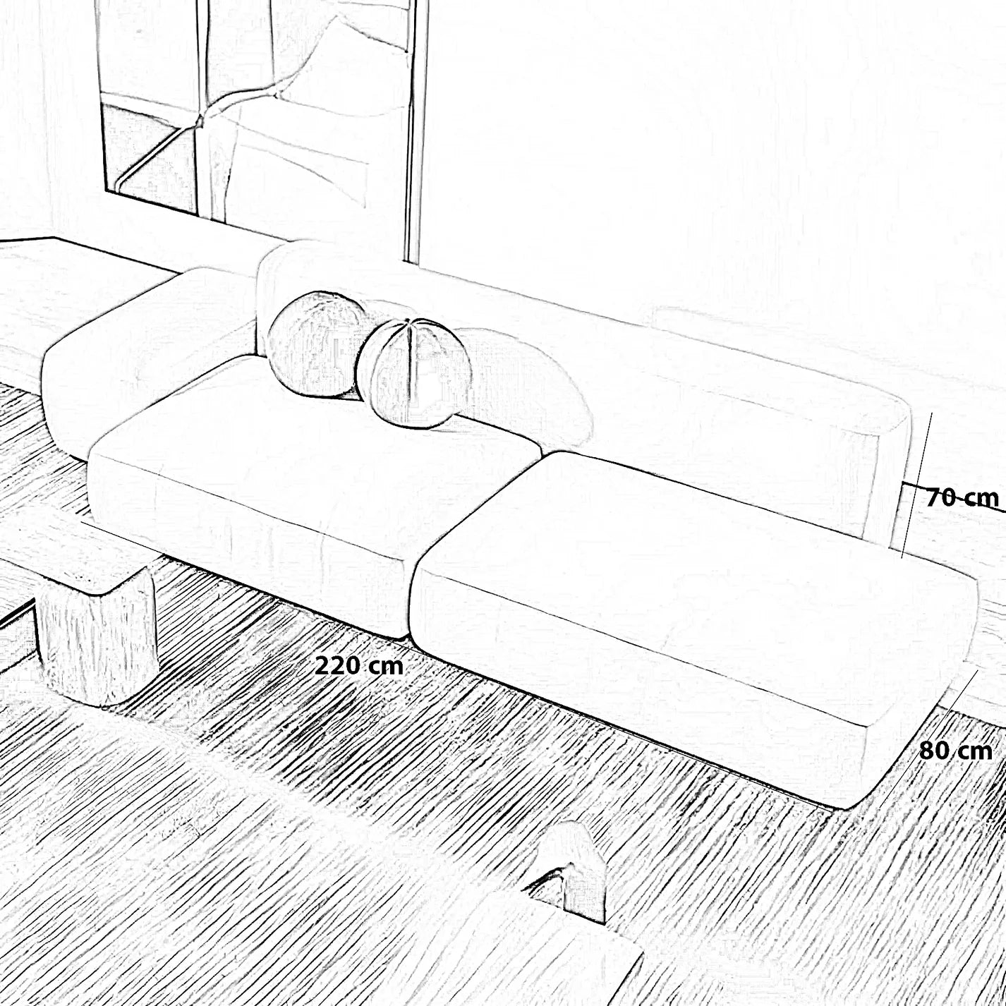 أريكة fek 0034 مودرن خشب طبيعي - أوف وايت (220 سم)