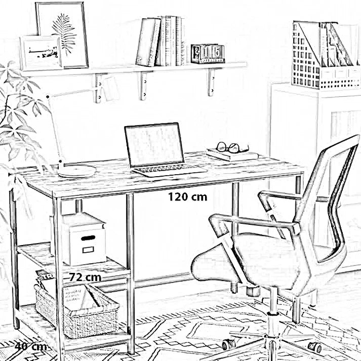 مكتب مودرن بأرفف جانبية لتنظيم الكتب والأدوات - تصميم عملي