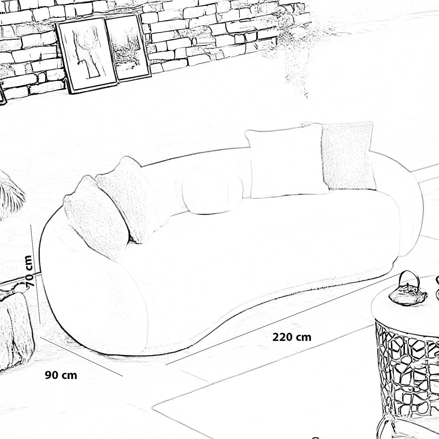 أريكة fek 0033 مودرن قطيفة - خشب طبيعي - أوف وايت (220 سم)